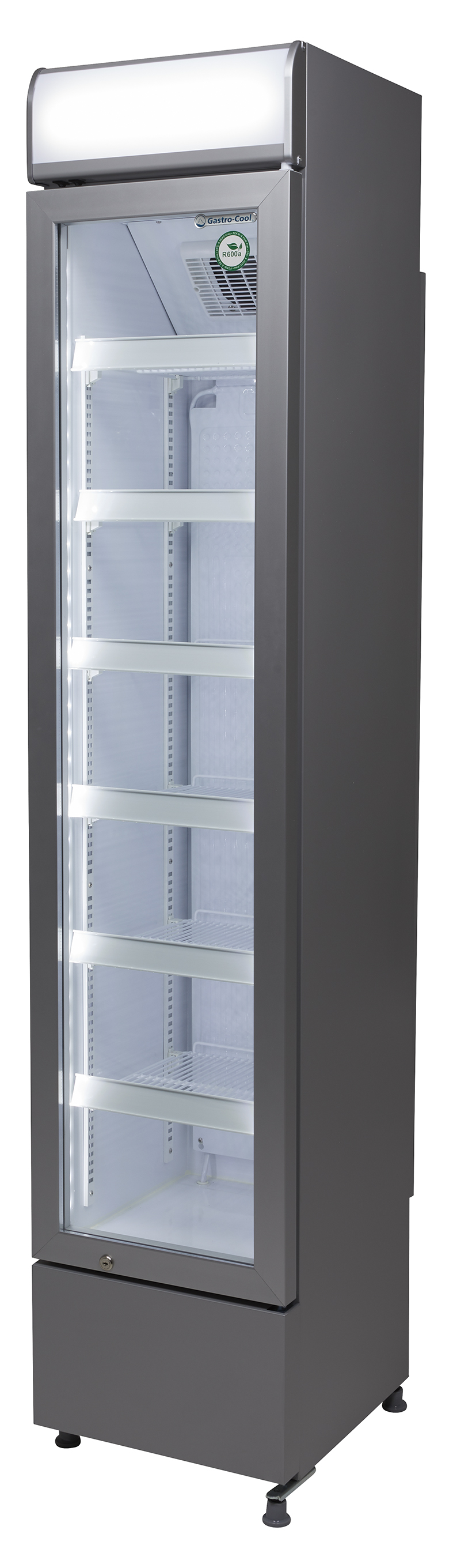 Gastro-Cool - Schmaler Getränkekühlschrank - Slim Cooler - silber - seitlich leer